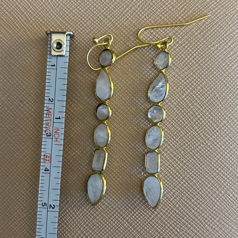 Elegant Gold and White Moonstone Dangle Earrings